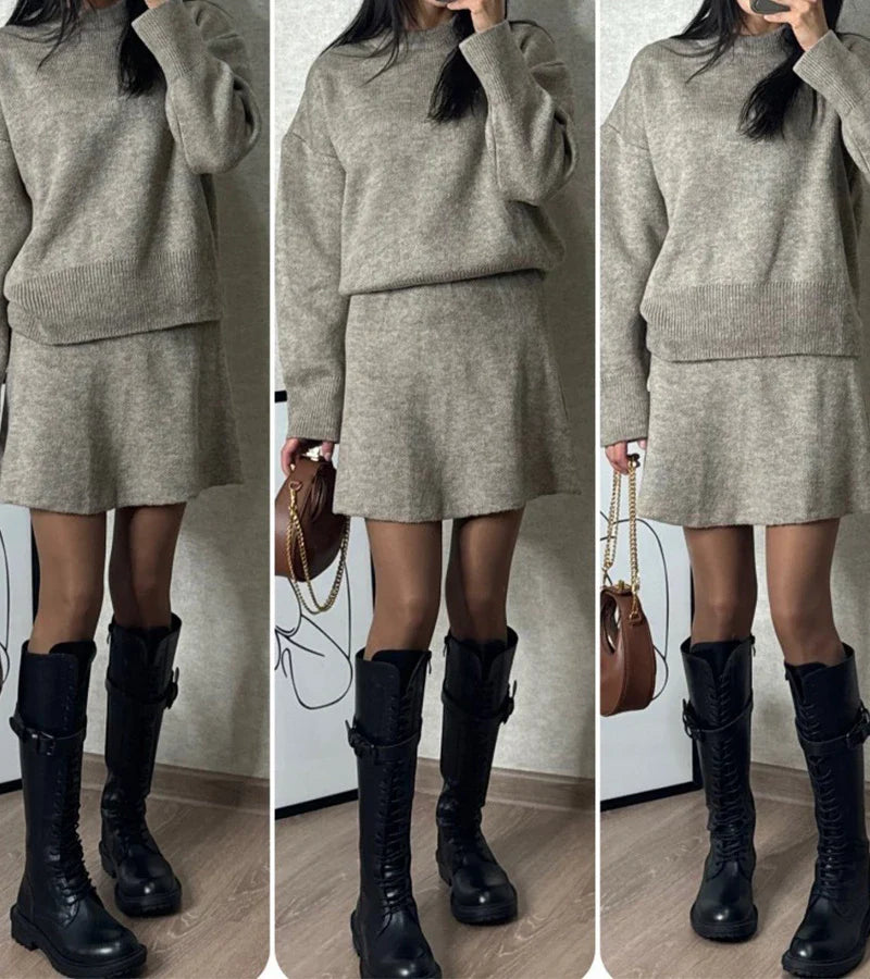 Velara | Stickat set – oversize tröja + minikjol