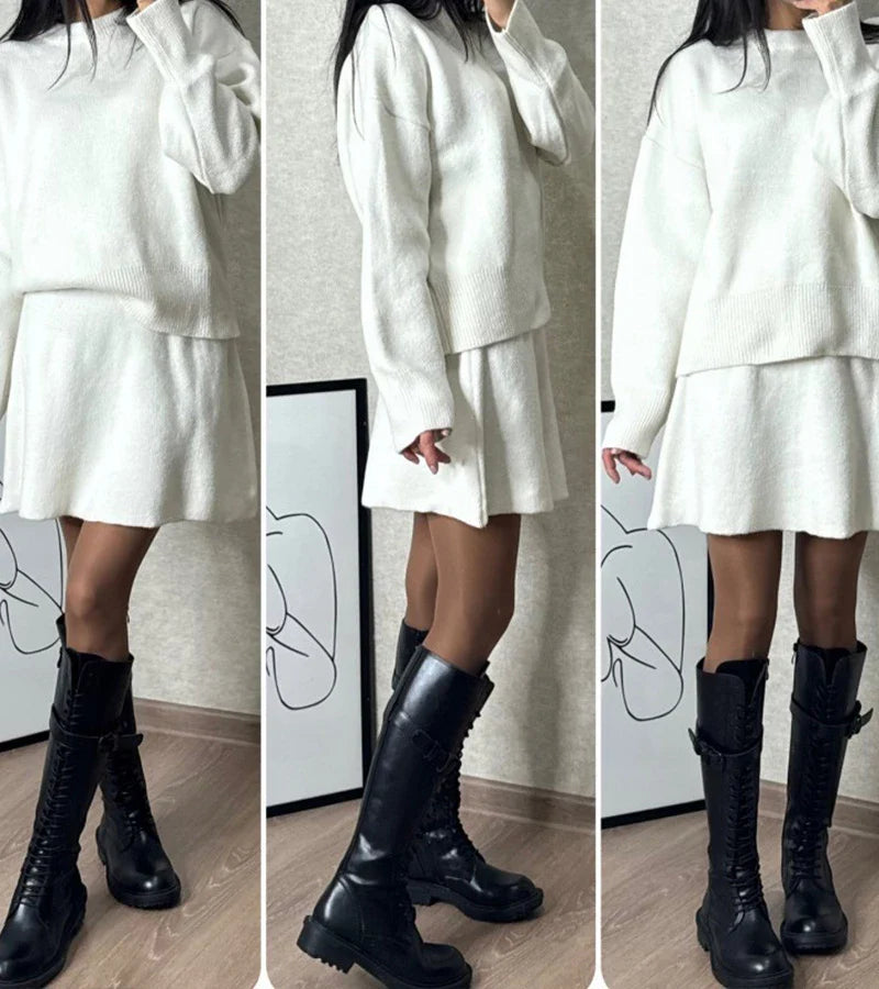 Velara | Stickat set – oversize tröja + minikjol