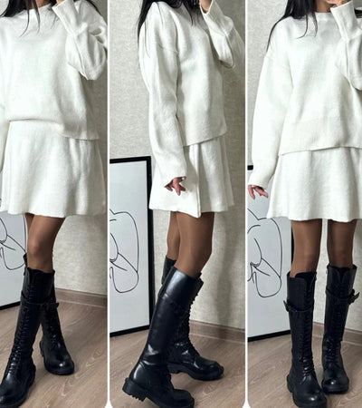 Velara | Stickat set – oversize tröja + minikjol