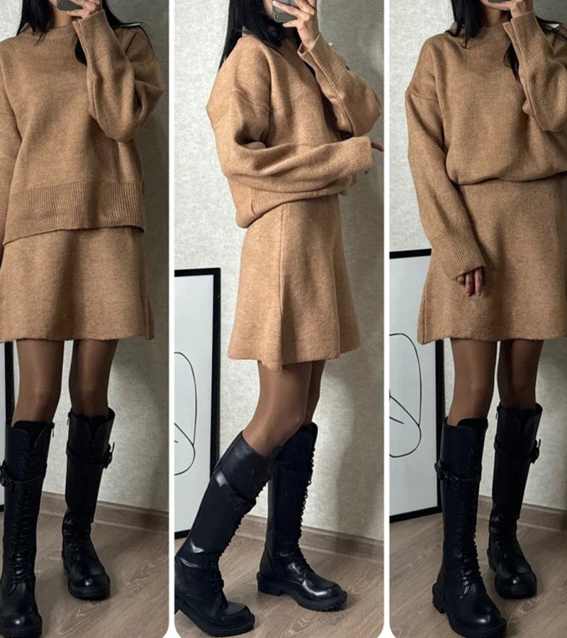 Velara | Stickat set – oversize tröja + minikjol