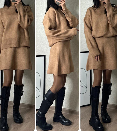 Velara | Stickat set – oversize tröja + minikjol