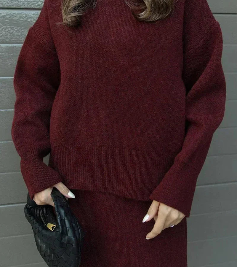 Velara | Stickat set – oversize tröja + minikjol