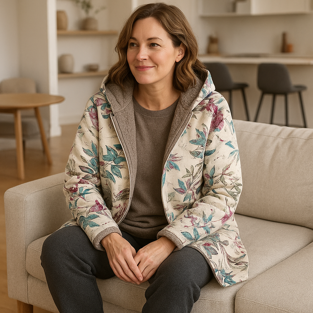 Fleural | Elegant Fleecejacka med Blommigt Mönster